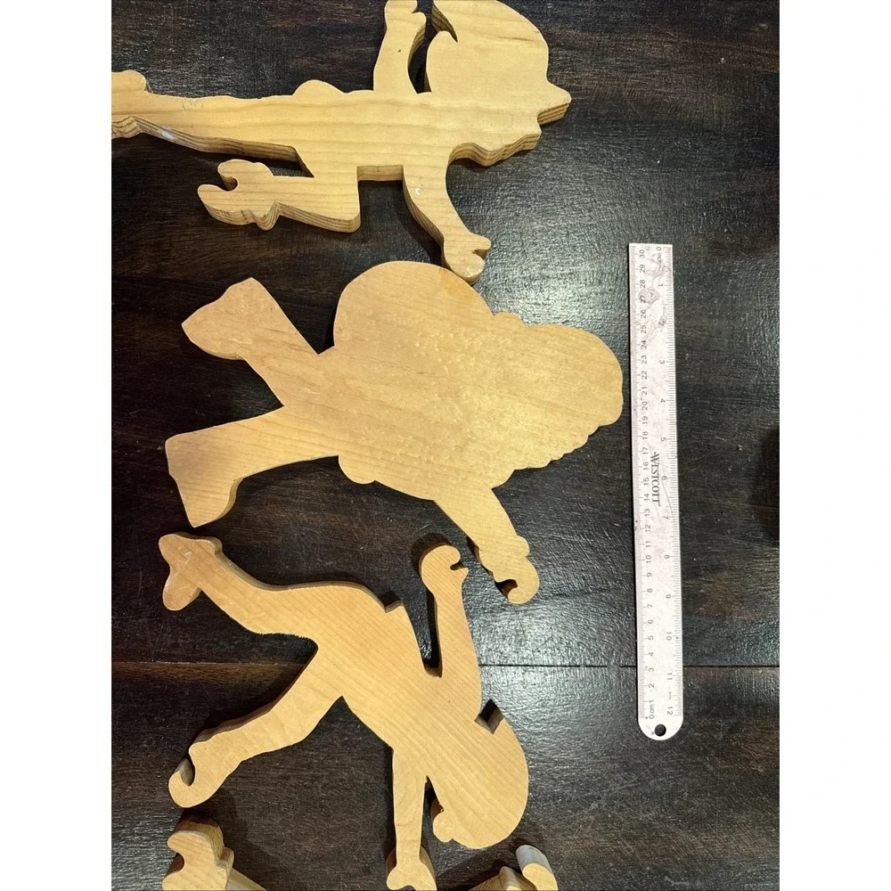 Wooden Hanging Christmas Santa Claus & Elves Ladder‎ Hangers, Lot Of 4 No Paint